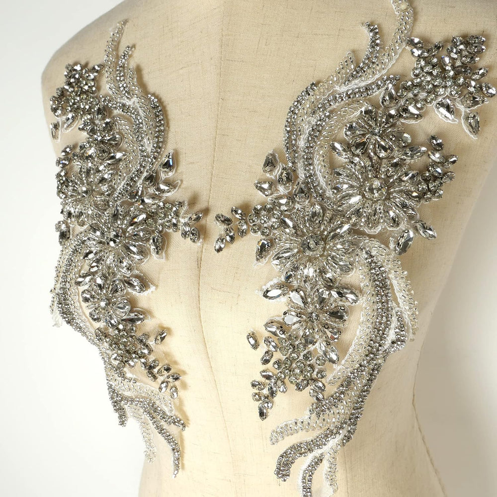 Silver Rhinestons Appliques, Beaded Appliques Embellishments,sew on for Dress...