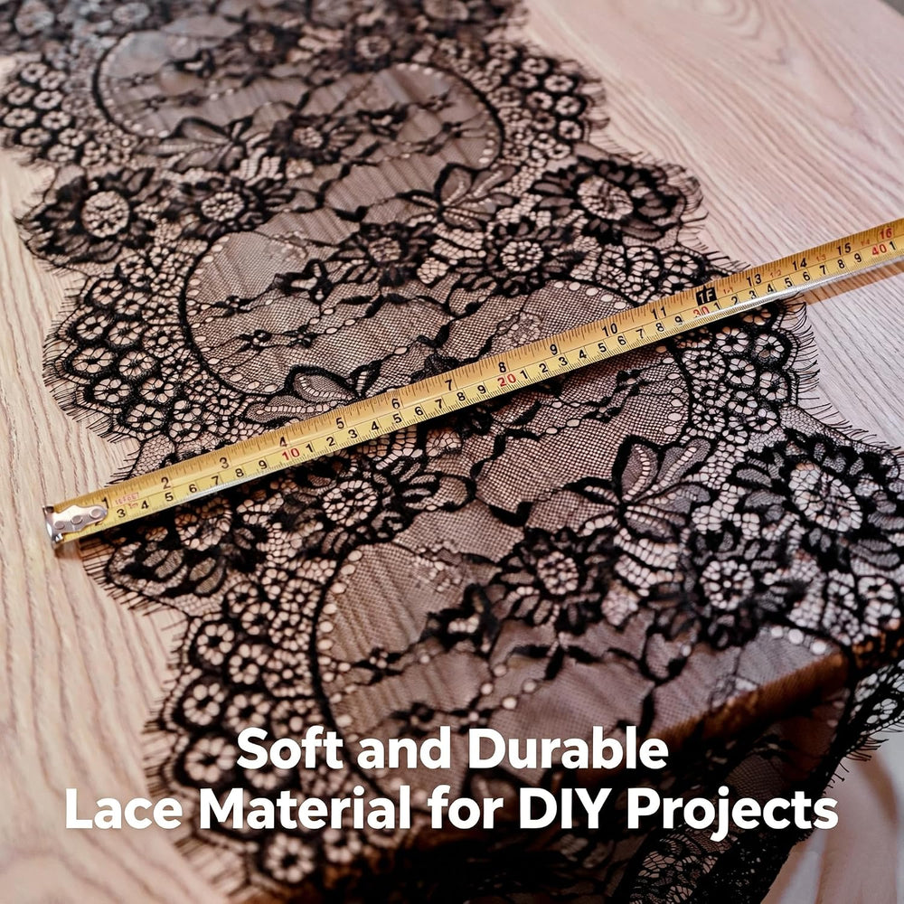 Black Lace Table Runner 14 x 120 Inch Floral Embroidered Fabric Decoration
