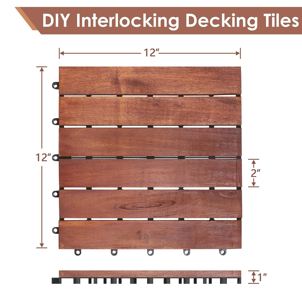 PrimeZone 54 PCS Solid Acacia Wood Interlocking Patio Deck Tiles Outdoor