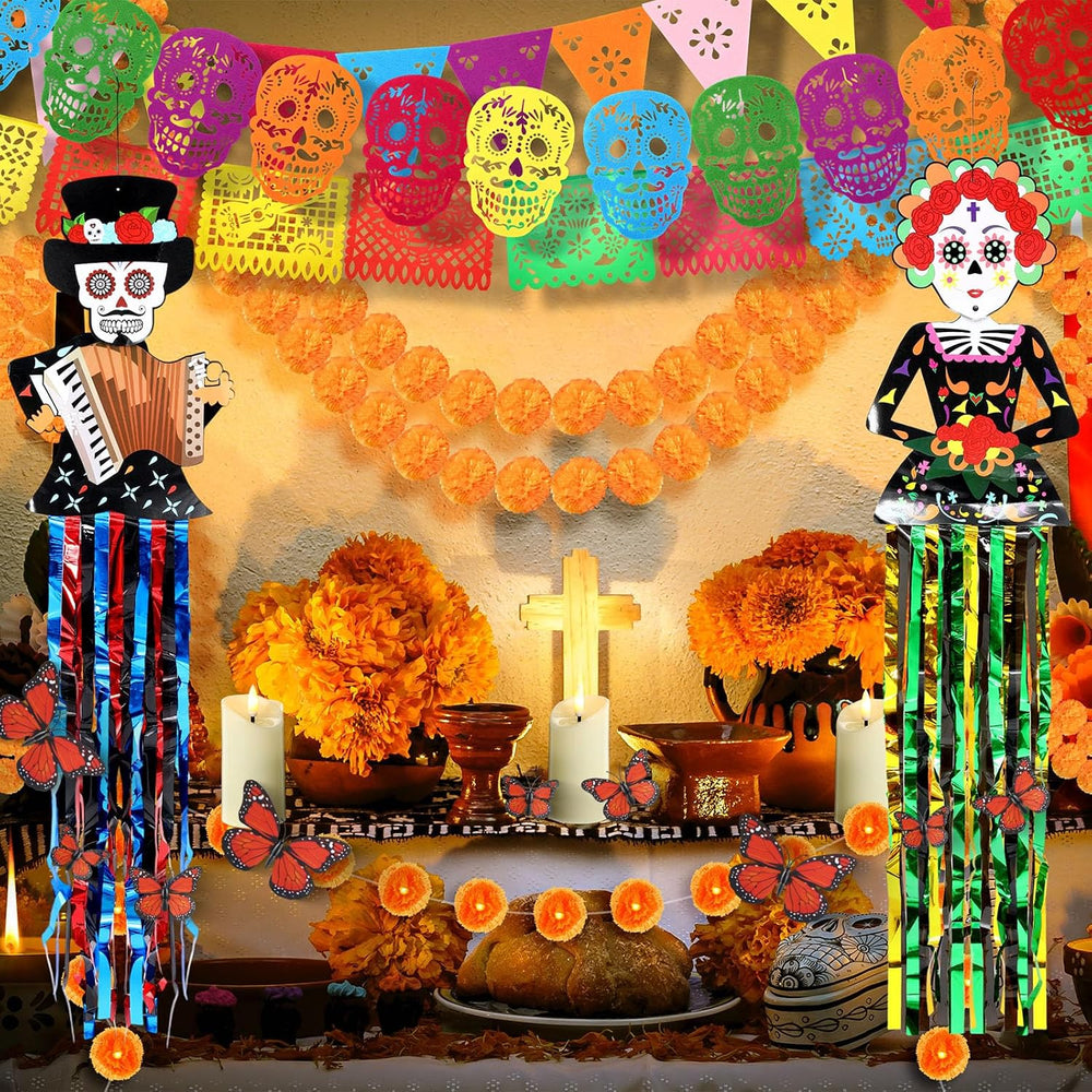 Janinka 78 Pcs Dia De Los Muertos Altar Decoration Set, Black, Lighted
