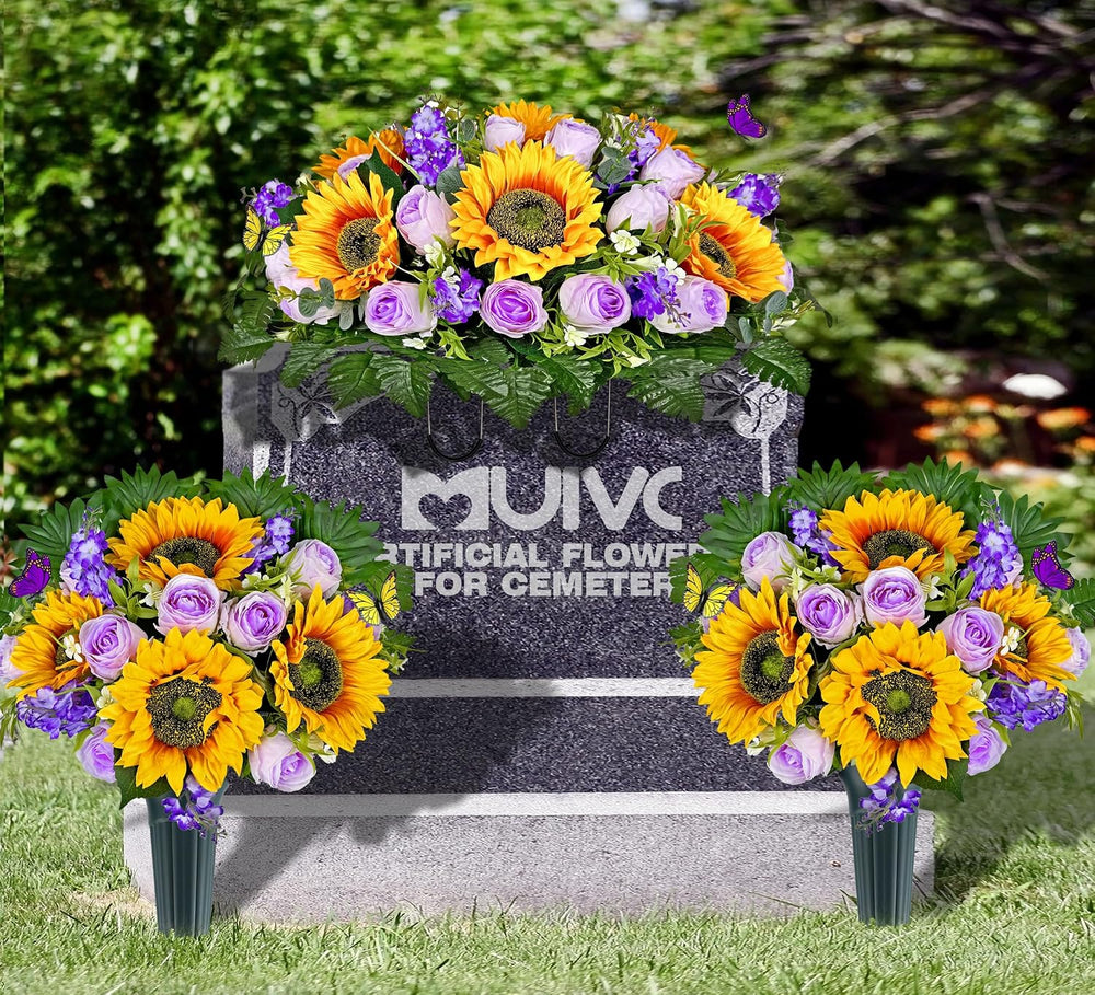MUVIC Artificial Cemetery Flowers - Memorial Flowers - Outdoor Grave Flower D...
