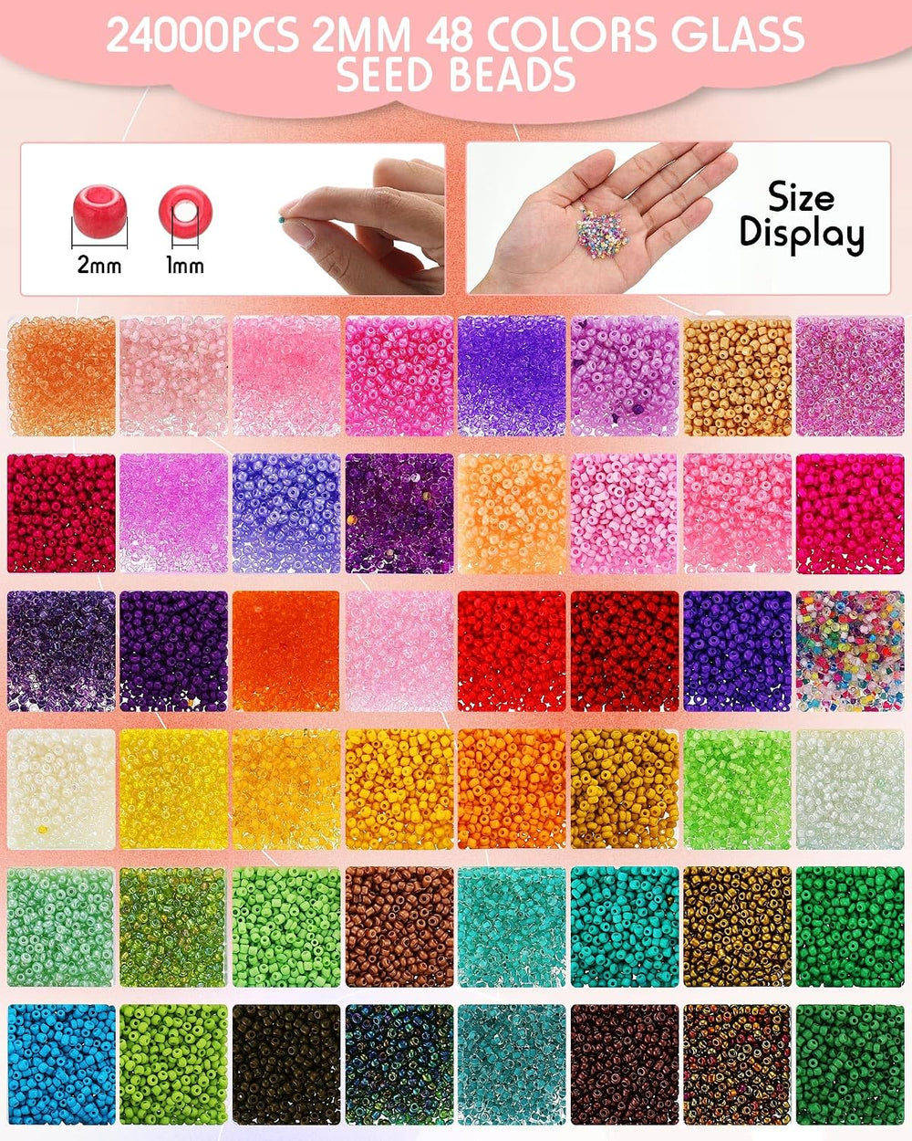 Jexine Bead Loom Kit for Adults 24000 Pc 48 Color 2mm Glass Seed Beads
