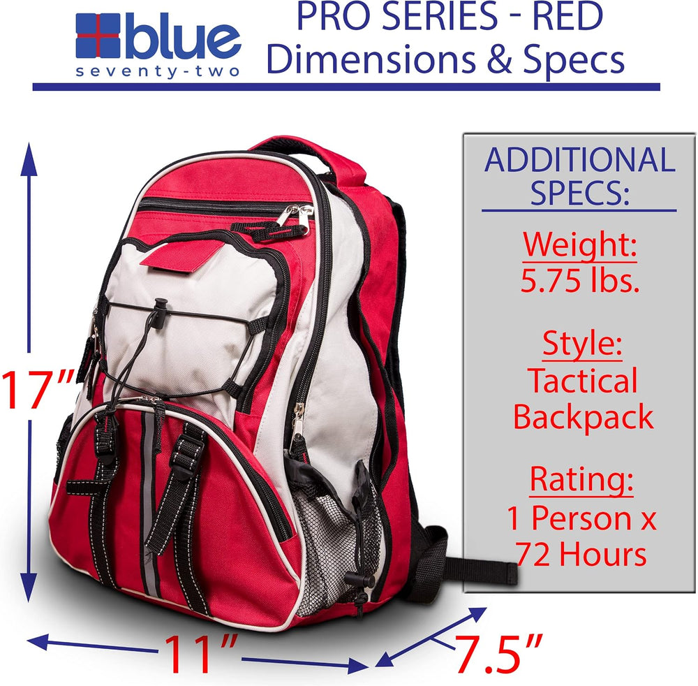 Blue Seventy-Two - Pro Series - Red Deluxe 72 Hour Emergency Backpack Surviva...