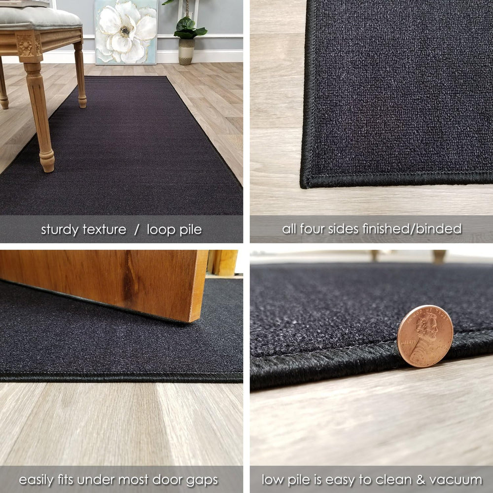 Custom Size Black Solid Plain Rubber Backed Non-Slip Hallway Stair Runner Rug...