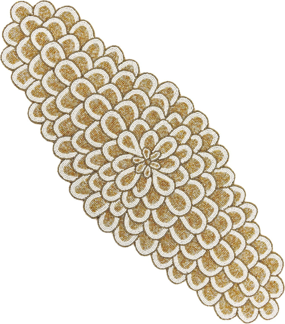CLEENTABLE Gold Beaded Table Runner, 36 in, Farmhouse Holiday Décor
