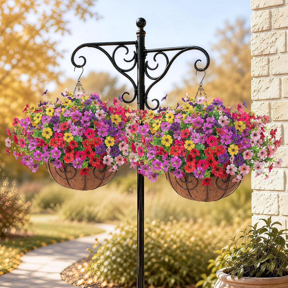Artificial Fake Hanging Plants Flowers with Basket Outdoor Decor Faux Silk Da...