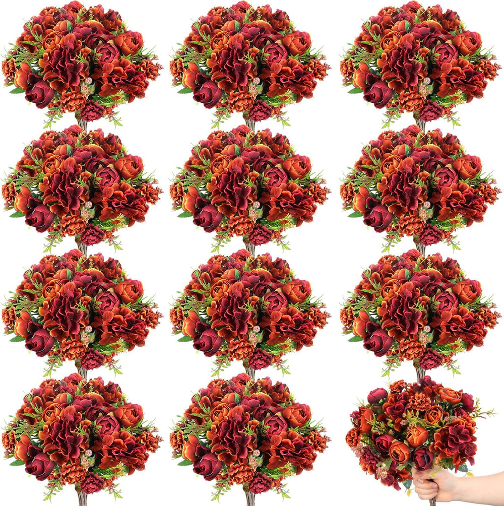 XunYee 12 Bundles Fall Thanksgiving Burnt Orange Terracotta Flowers Bulk