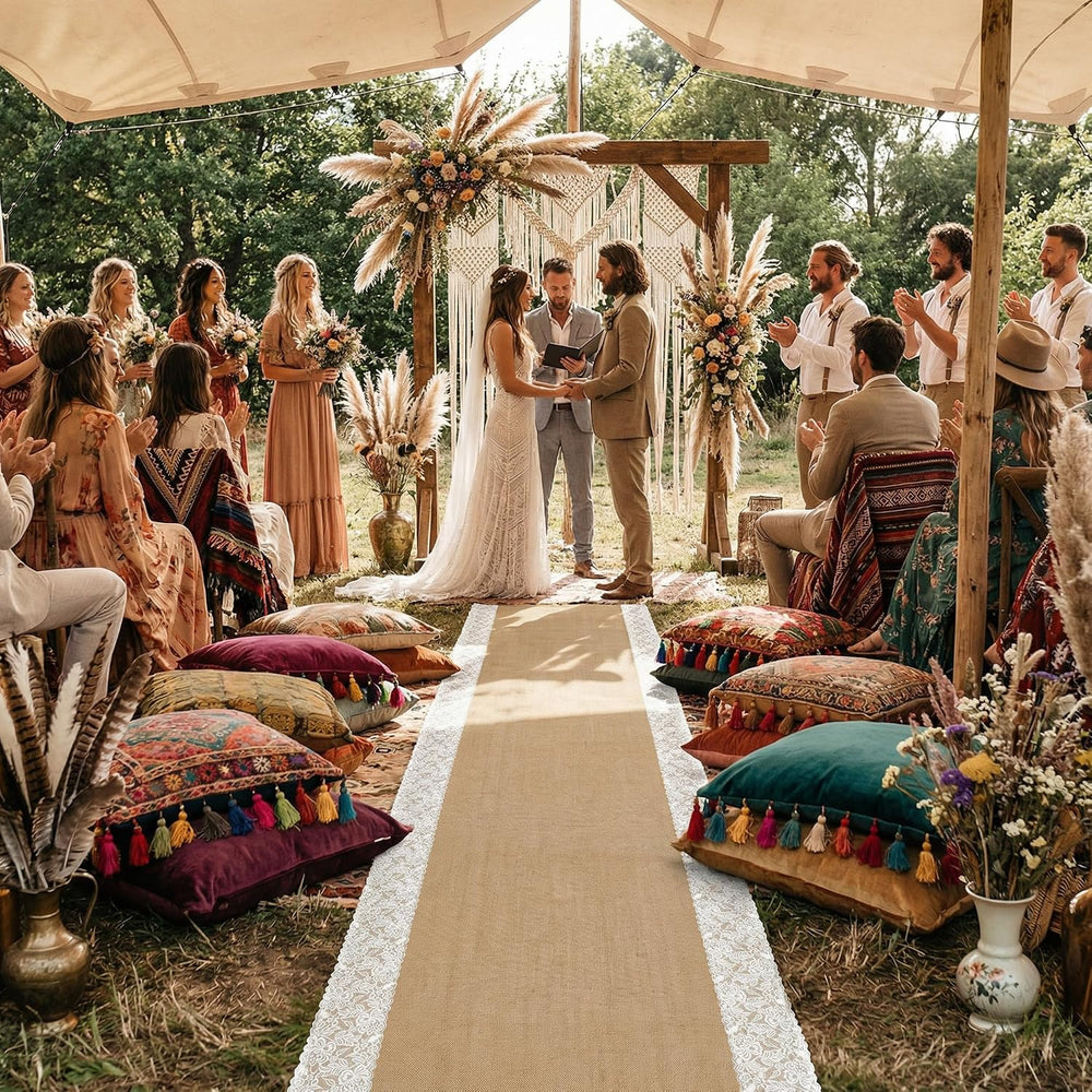 25Ftx36 in Natural Burlap Wedding Aisle Runner, Jute Weddings Runway Carpet