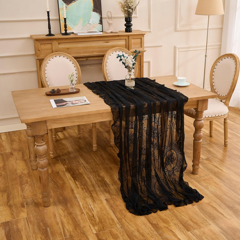 Black Lace Tablecloth Vintage Table Cloth(Black,95”x55”,Rectangular)
