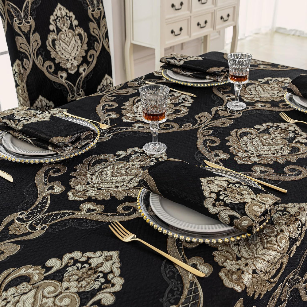 Loom and Mill Black Rectangle Tablecloth Jacquard Fabric 60 x 120 Inches