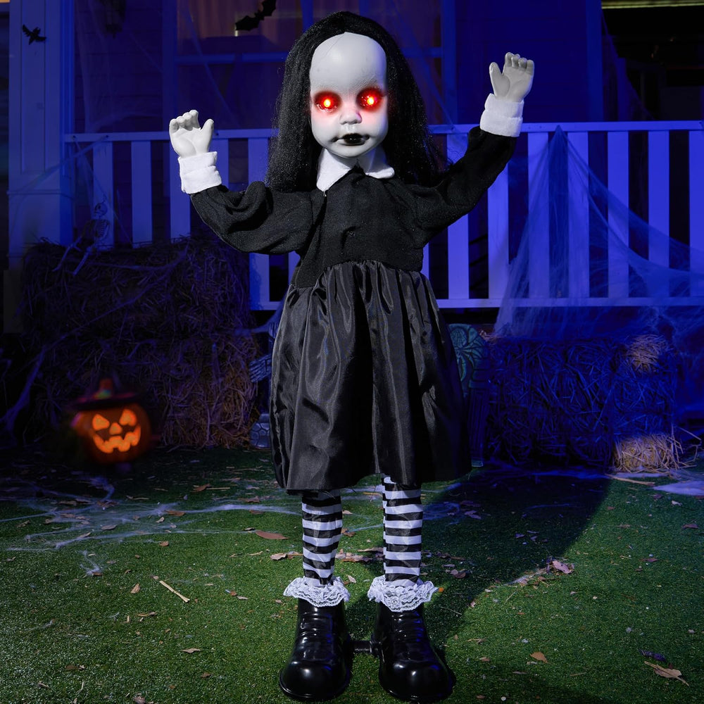JOYIN Scary Halloween Decorations Outdoor, Black Zombie Girl Ghost Animatroni...
