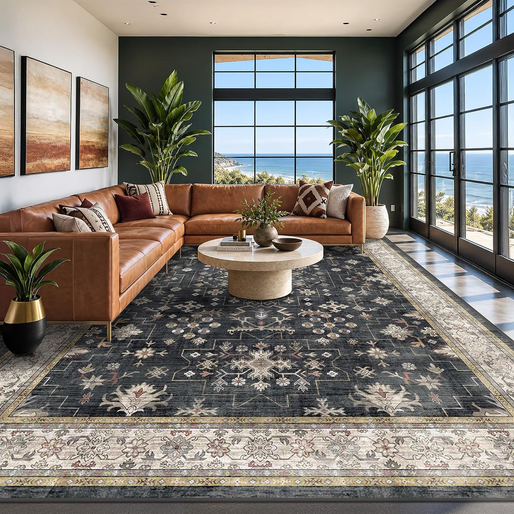 Black Farmhouse Washable 8x10 Area Rugs for Living Room, Bedroom, Dining Room...