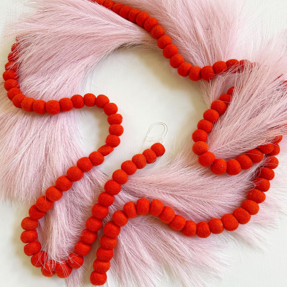 Orange Felt Ball Garland, Wool Pom Pom Garland for Halloween Christmas