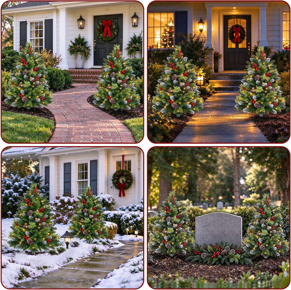 2 Pack 26" Lighted Christmas Urn Fillers, Outdoor Christmas Planter Filler