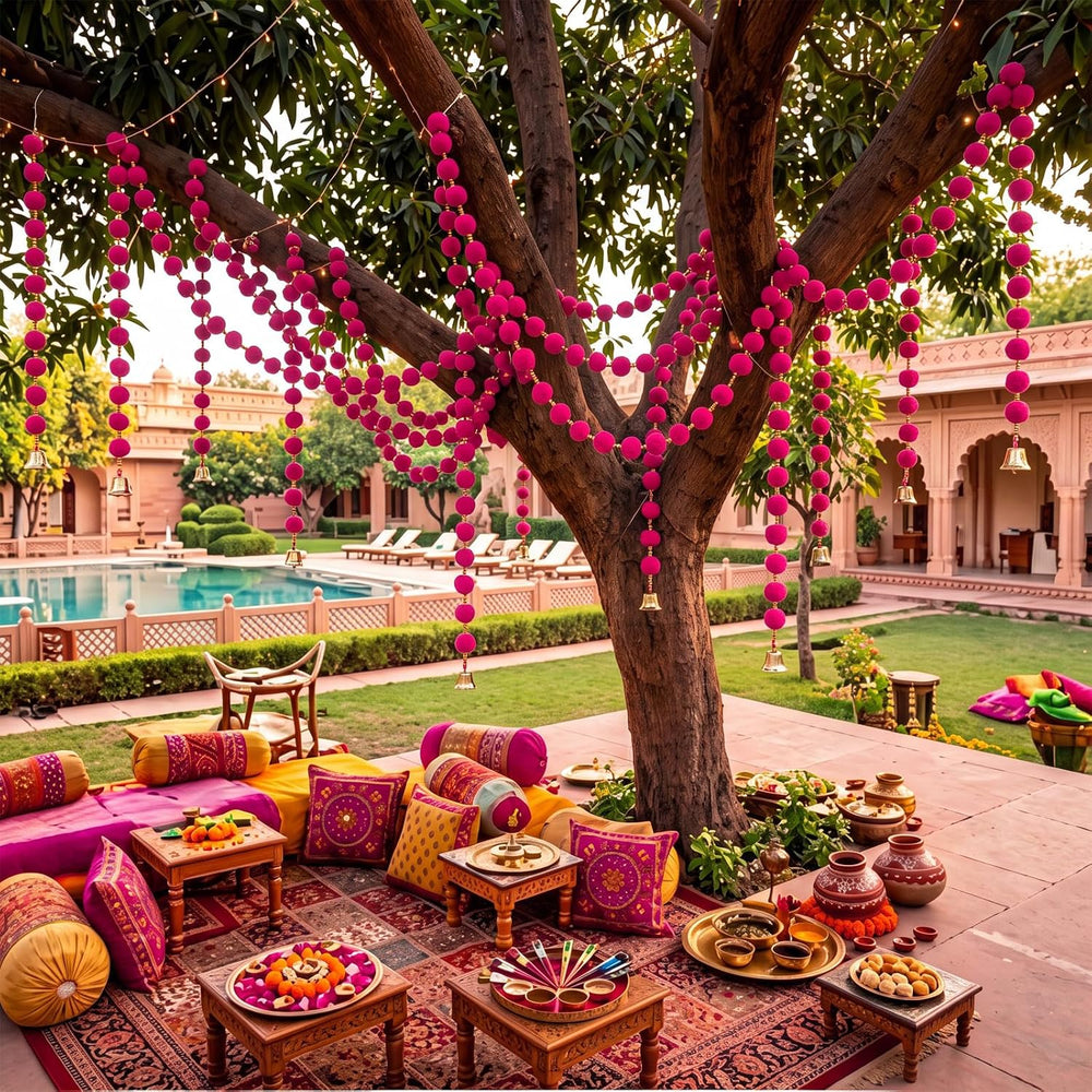 12 Pcs Holi Decorations Marigold Garland 4 ft Long, Rose Pink