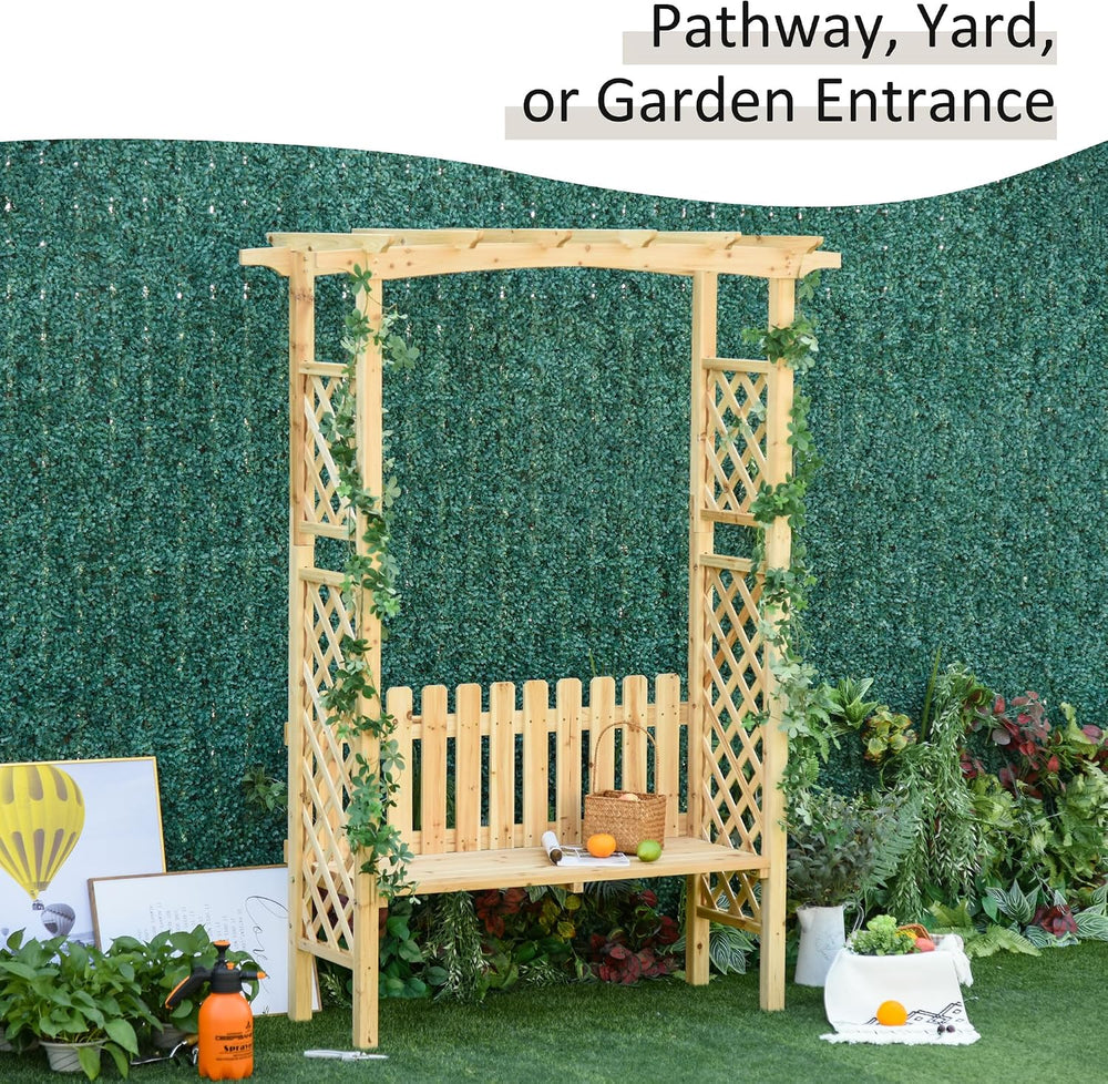 Outsunny Wooden Garden Arbor for Climbing Plants with Bench Natural