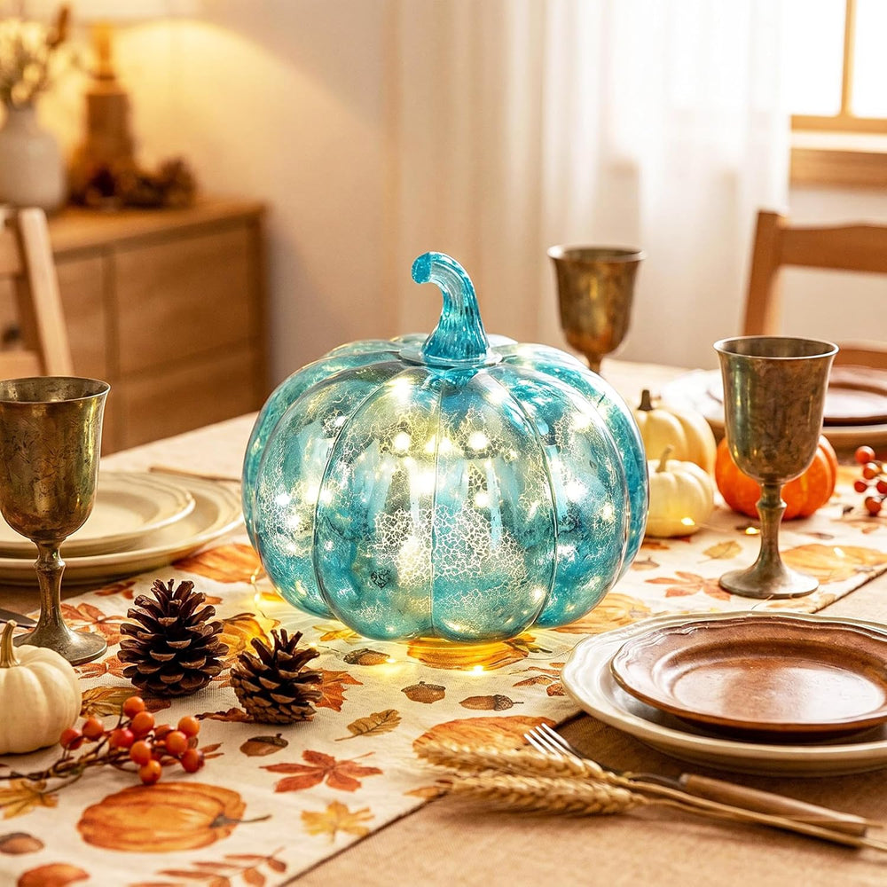 Fall Decorations for Home,Mercury Glass Pumpkin Lights with Timer(Blue)