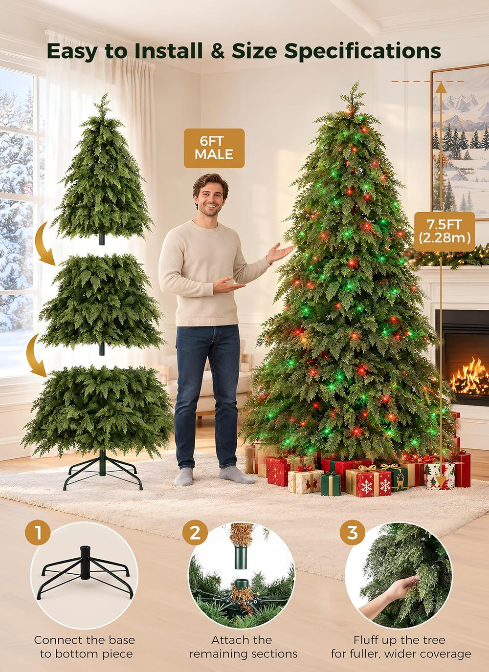 Brightown 7.5FT Smart Prelit Christmas Tree, 400 RGB LED, 1982 Branch Tips