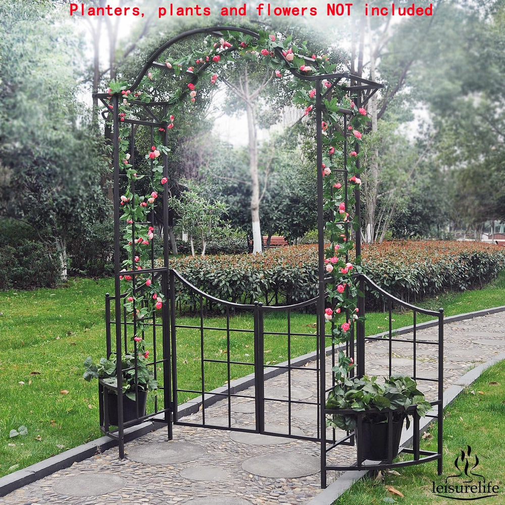leisurelife Steel Garden Arch Arbor Trellis W/Gate, 7.5 Ft Height