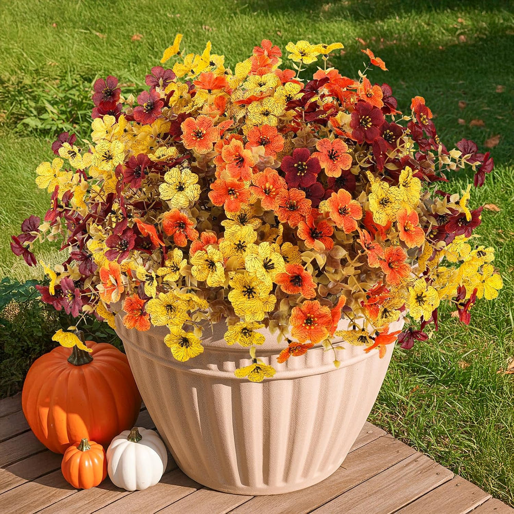 Artificial Fall Flowers Outdoors UV Resistant Fake Mums Bulk Outside Faux Mum...
