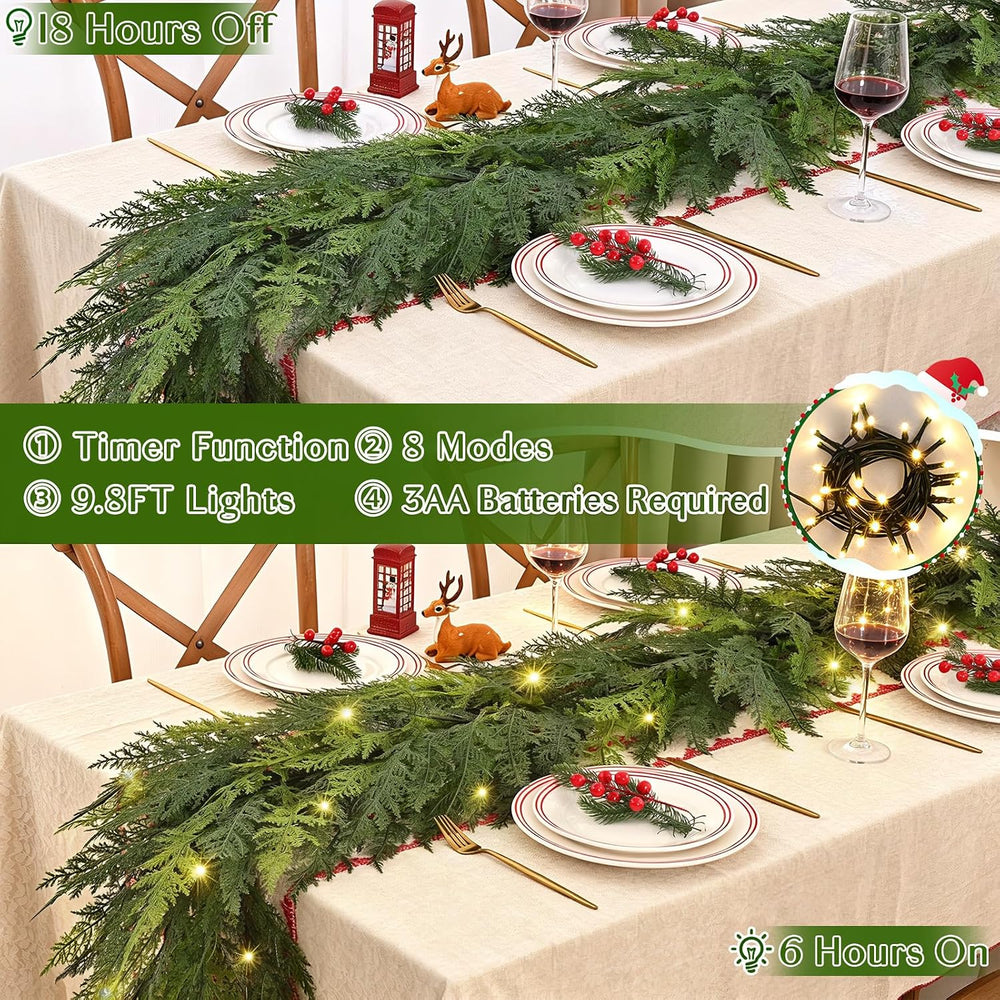 2 Pack 9FT Christmas Cedar Garland with Lights, Faux Greenery Garland