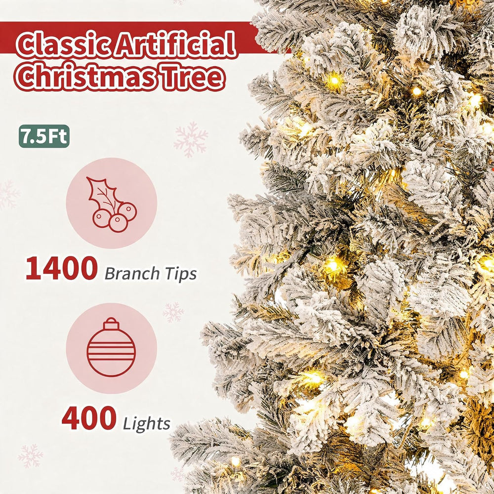 7ft 6in Prelit Flocked Christmas Tree with 1400 Branch Tips