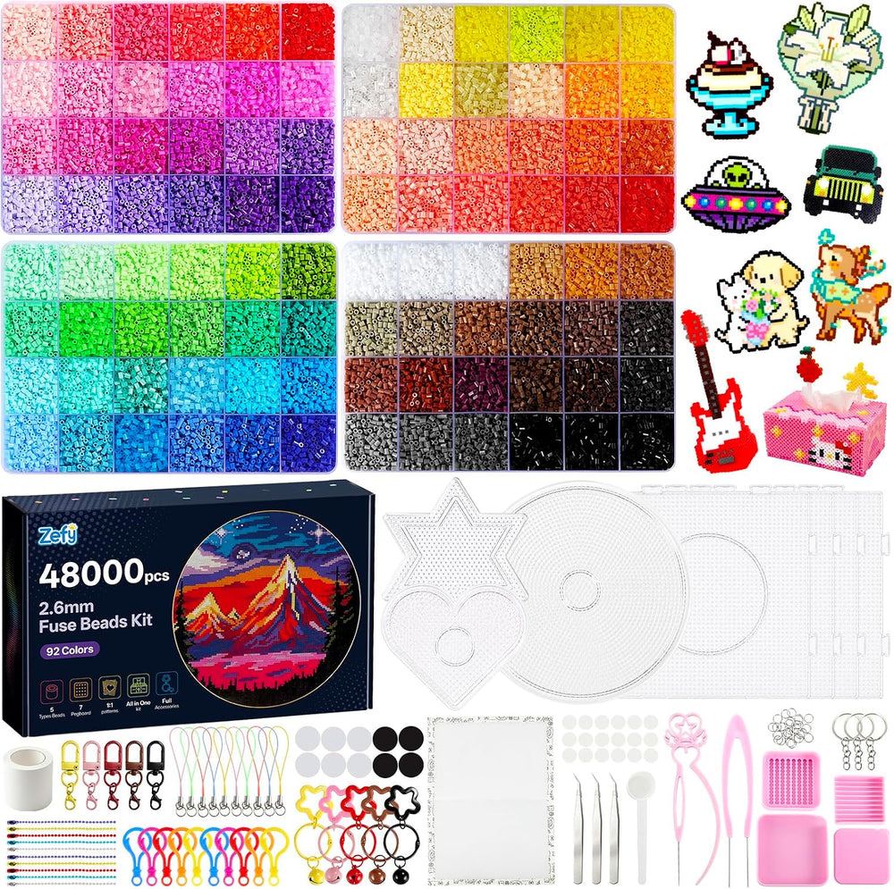 Zefy 48,000 Pcs Mini Fuse Beads Kit, 92 Colors 2.6mm Melty Beads