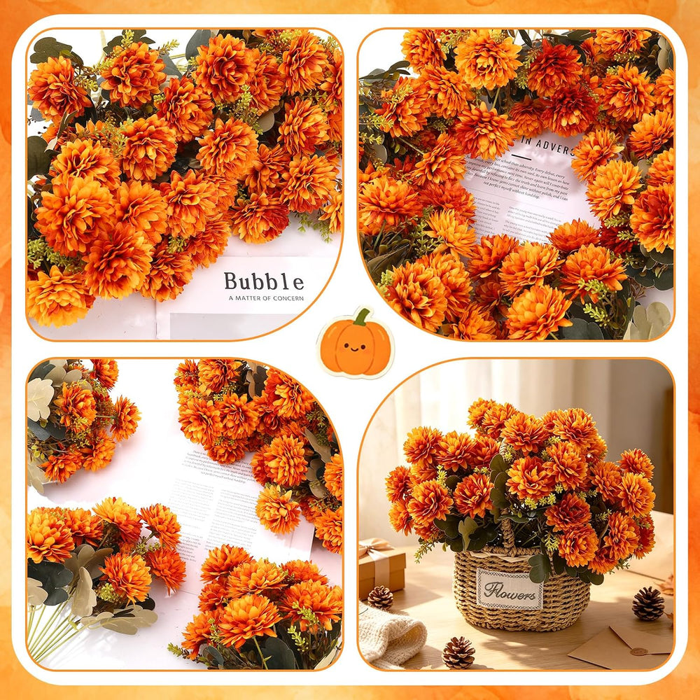 6 Pcs 54 Heads Large Fall Flowers Artificial Mums for Outdoor