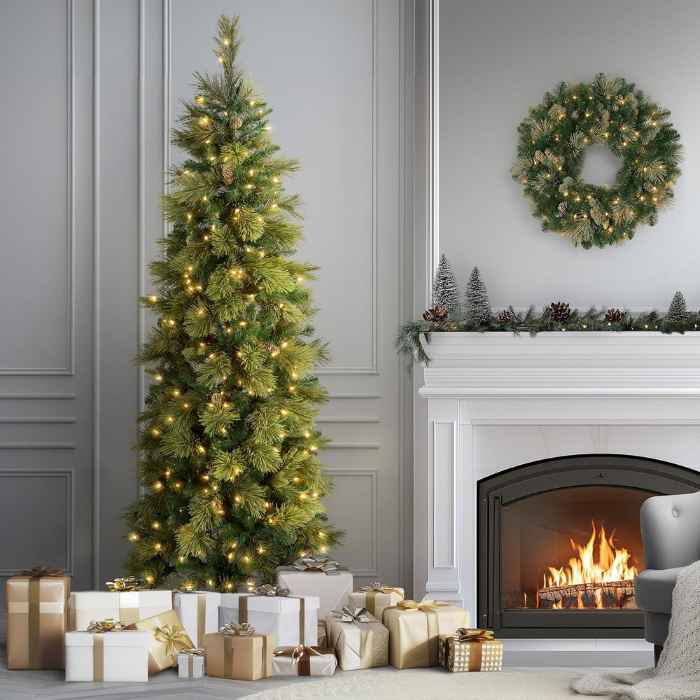 National Tree Company 6.5ft Pre-Lit Carolina Pine Slim Christmas Tree