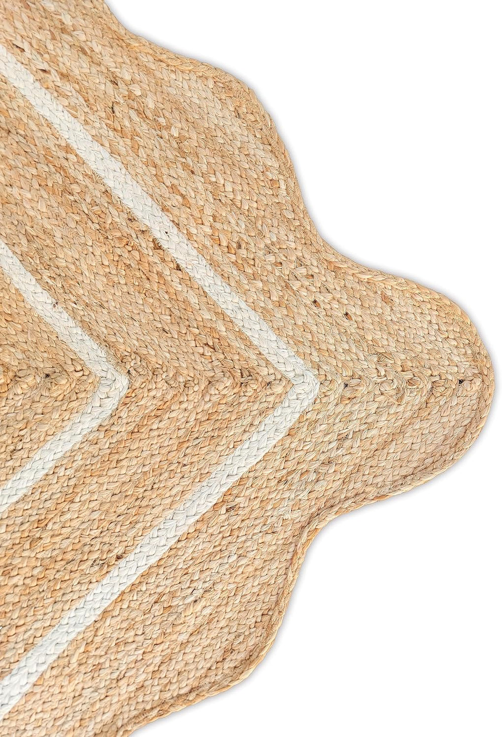 Wave Scalloped Natural Jute Rug - Boho Entryway Runner, Farmhouse Scallop, Of...