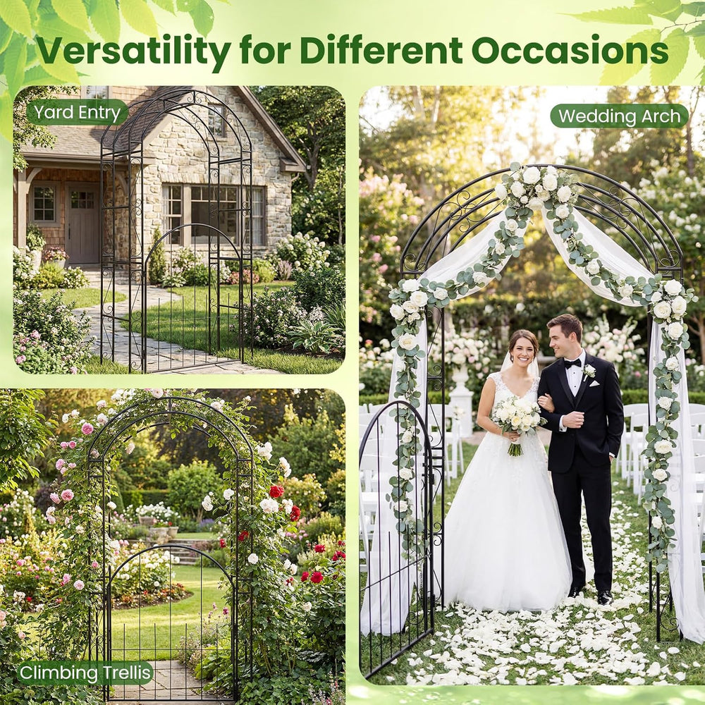 Giantex 84'' Metal Garden Arbor with Gate, Arch Trellis for Climbing ...