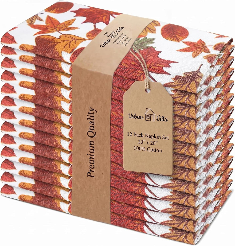 Urban Villa Cloth Napkins Cotton 20x20 (Set of 12) Harvest Leaf Print