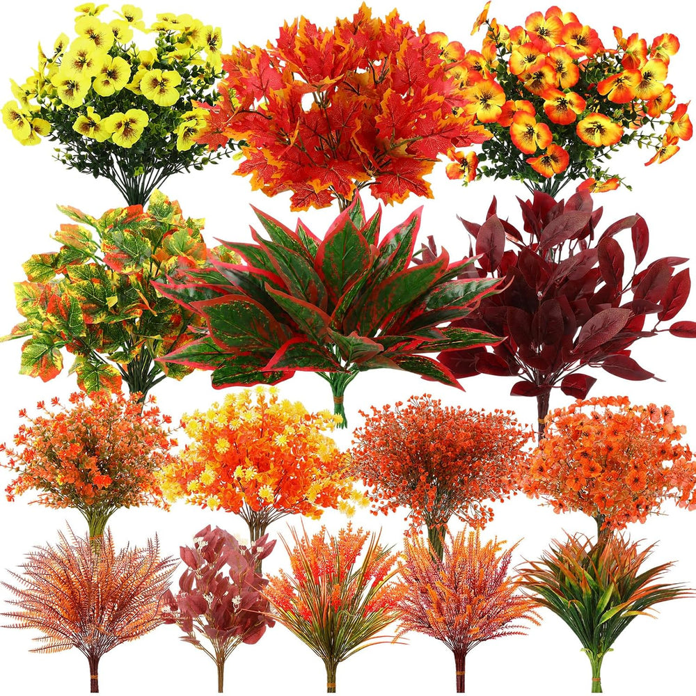 60 Bundles Outdoor Artificial Fall Flowers Bulk,Autumn,Colorful