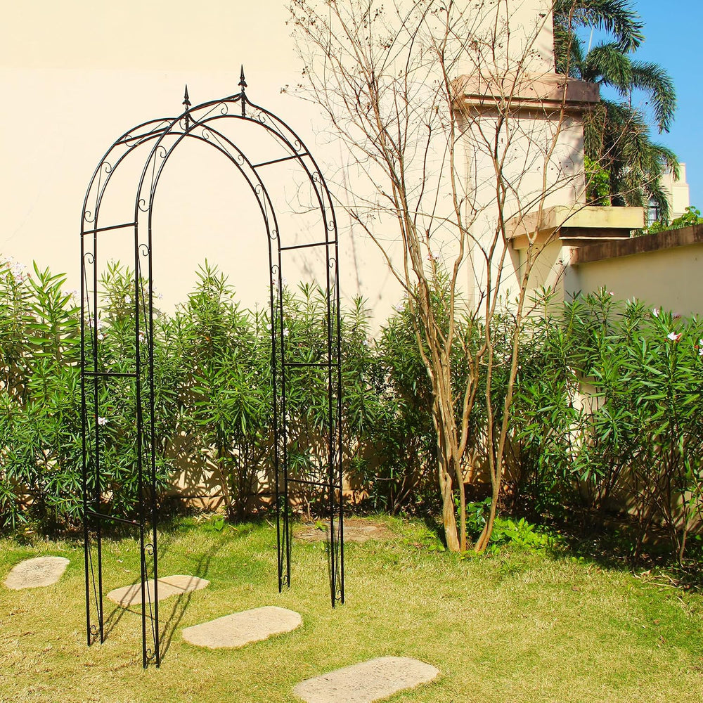 Metal Garden Arch Arbor, 98.4" H x 46.5" W, Heavy-Duty Iron, Black