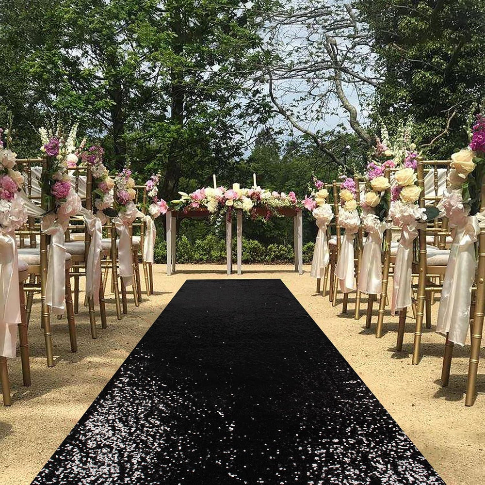ShinyBeauty Sparkling Sequin Aisle Runner 4FTx20FT - Black Glitter Wedding Ca...