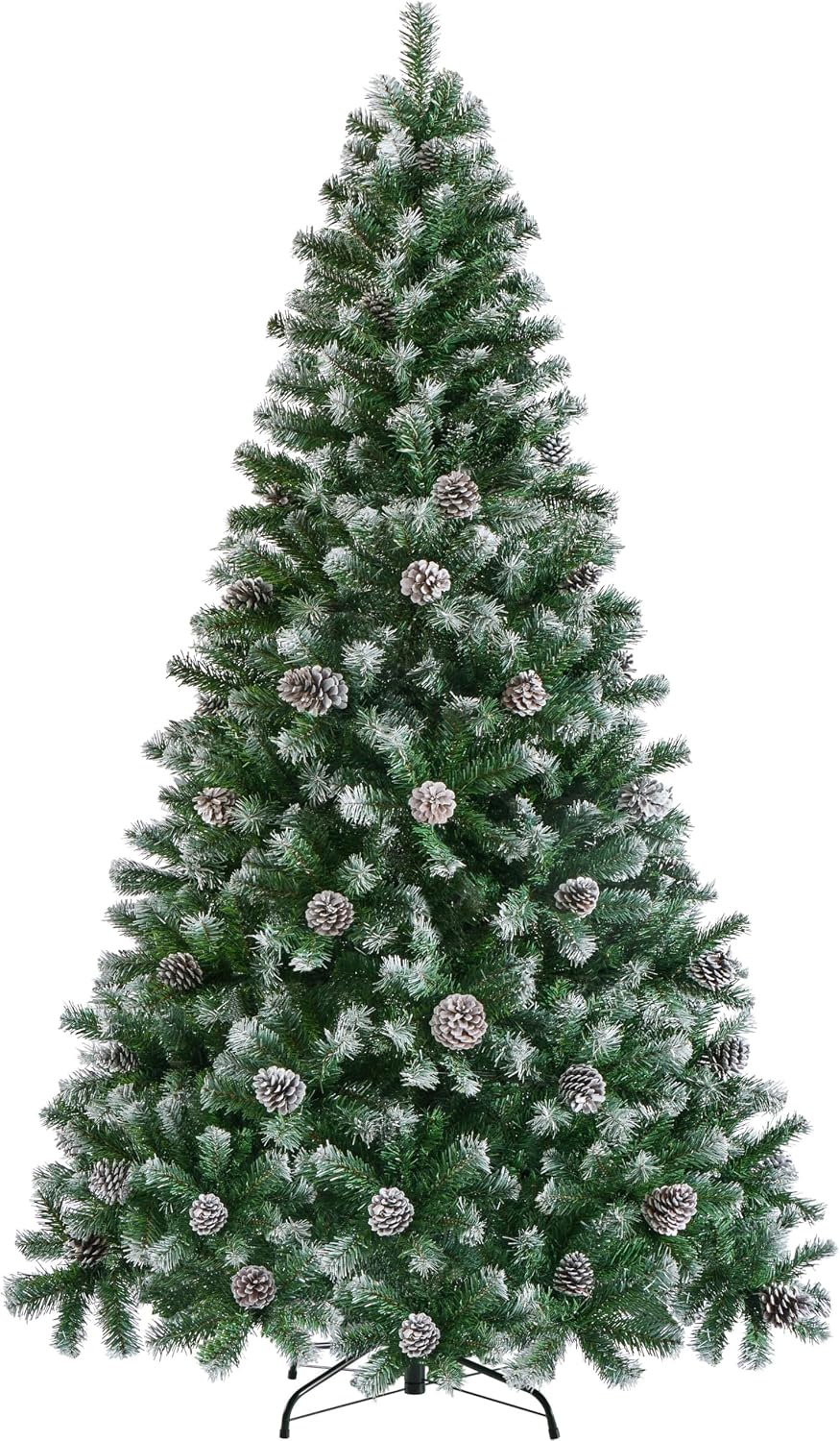 Yaheetech 7.5ft Artificial Christmas Tree, Snow Flocked Christmas Tree w/82 P...