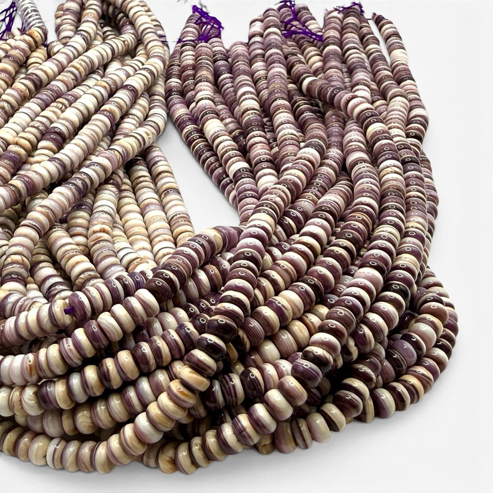 ABCGEMS White-Lavender Wampum Shell Beads USA Quahog Rondelle 6mm