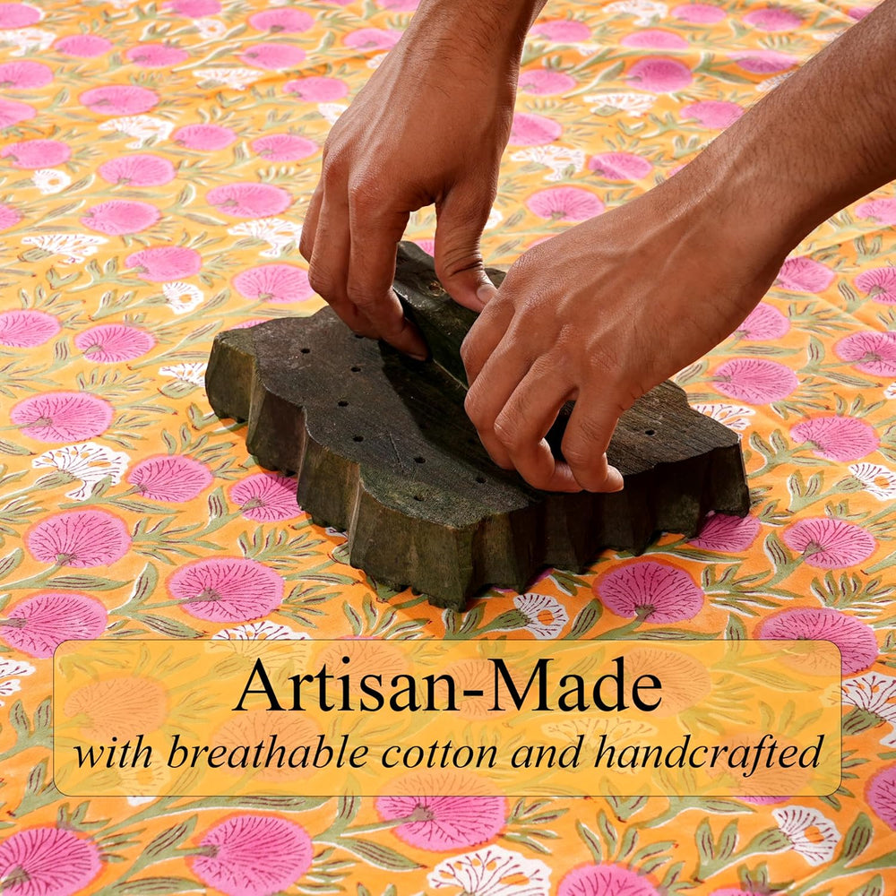 Ridhi Bubblegum Pink Hand Block Print Square Tablecloth 60x60 Inch
