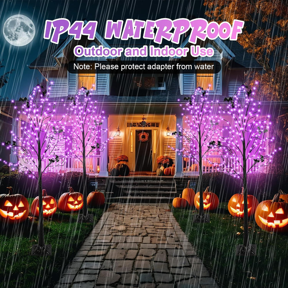 Halloween Lighted Tree with 260 LED Lights, 6FT Black Halloween Tree with Tim...