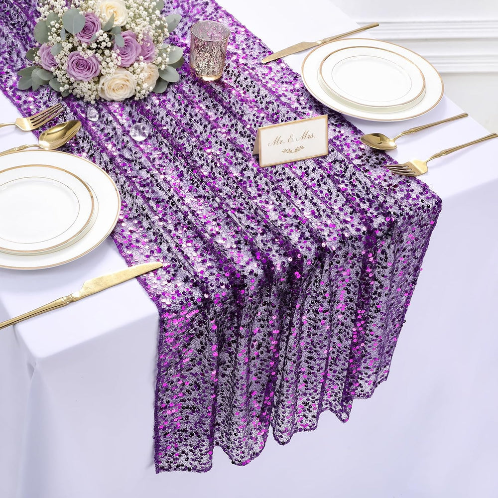 2 Pack Sequin Table Runner 120inch 10FT Rectangle Purple Party Table Runner