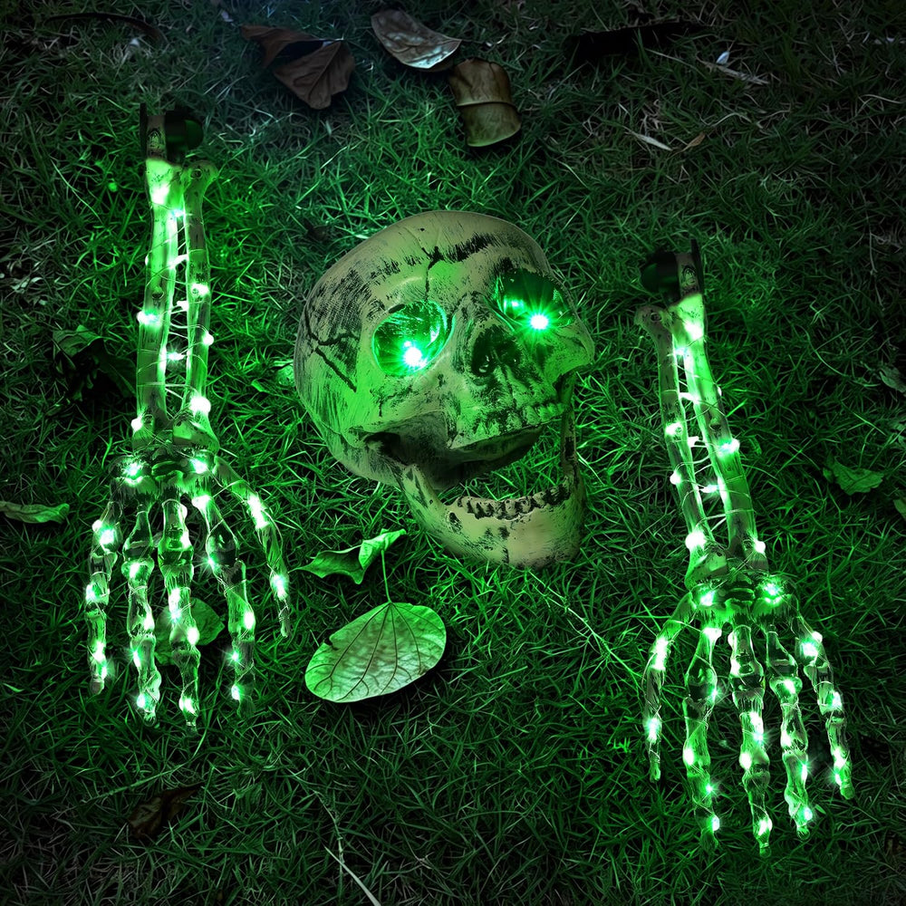 Halloween Skeleton Decorations Outdoor, Light Up Skull Head & Skeleton Ha...
