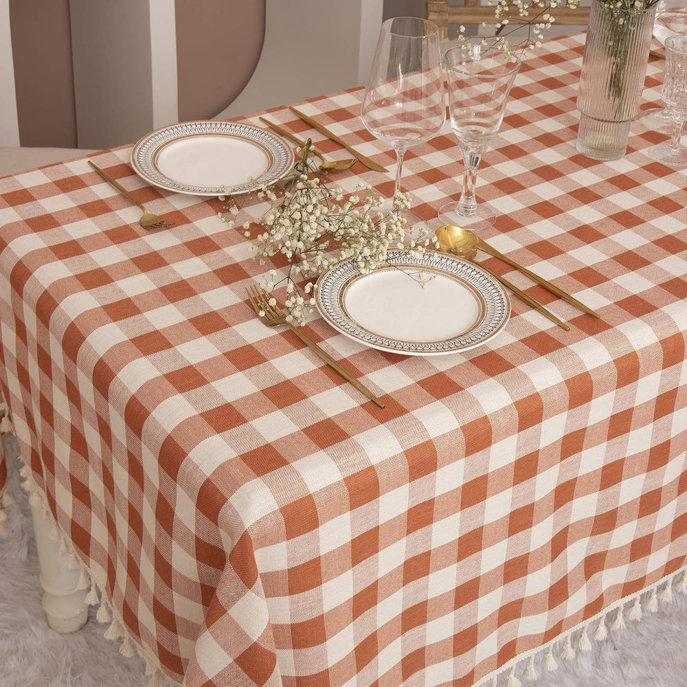 Fall Thanksgiving Orange Gingham Tablecloth 55”x84”