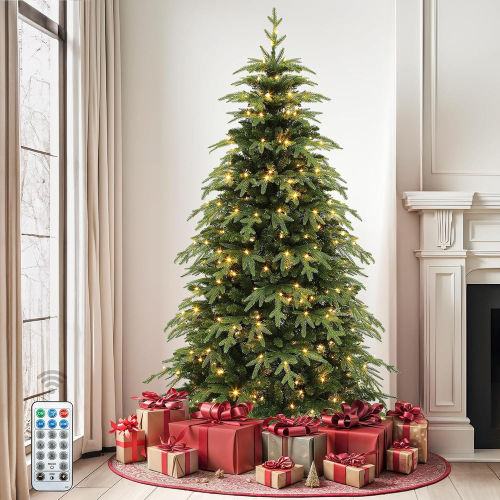 DWVO 7.5ft Pre-Lit Green Christmas Tree, 2199 Branch Tips and 400 Lights