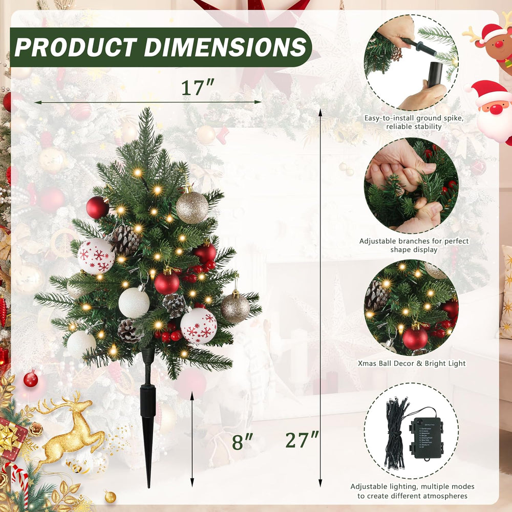 Sunnyglade 27" Set of 2 Artificial Outdoor Christmas Trees with 60 LED