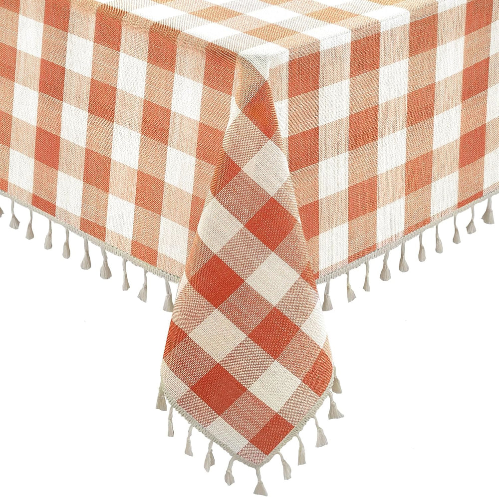 Alsoo Fall Gingham Tablecloth Rectangle Cotton Linen Style, 55 x 120