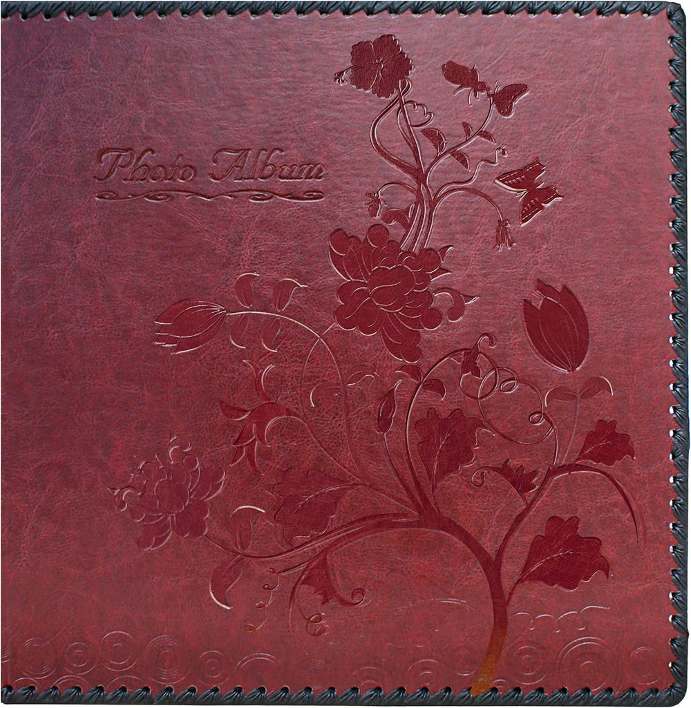 Wine Red Large Self-Adhesive Photo Album, PU Leather Cover