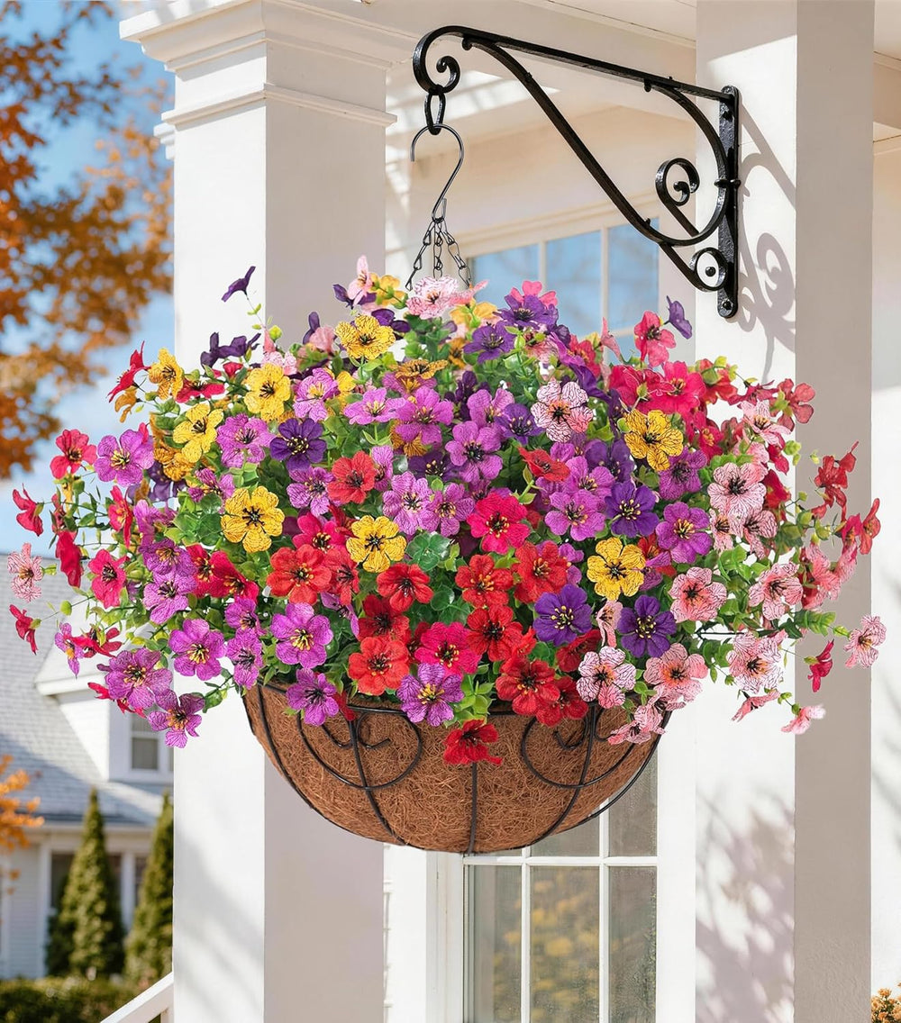 Artificial Fake Hanging Plants Flowers with Basket Outdoor Decor Faux Silk Da...