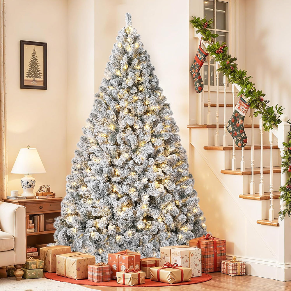 Garvee 9FT Snow Flocked Pre-Lit Christmas Tree with 900 Warm White Lights