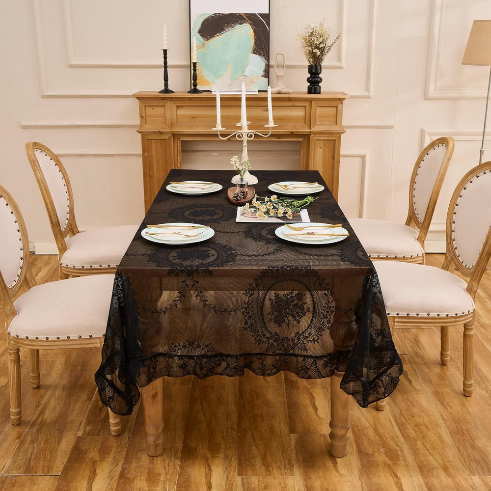 Black Lace Tablecloth Vintage Table Cloth(Black,95”x55”,Rectangular)
