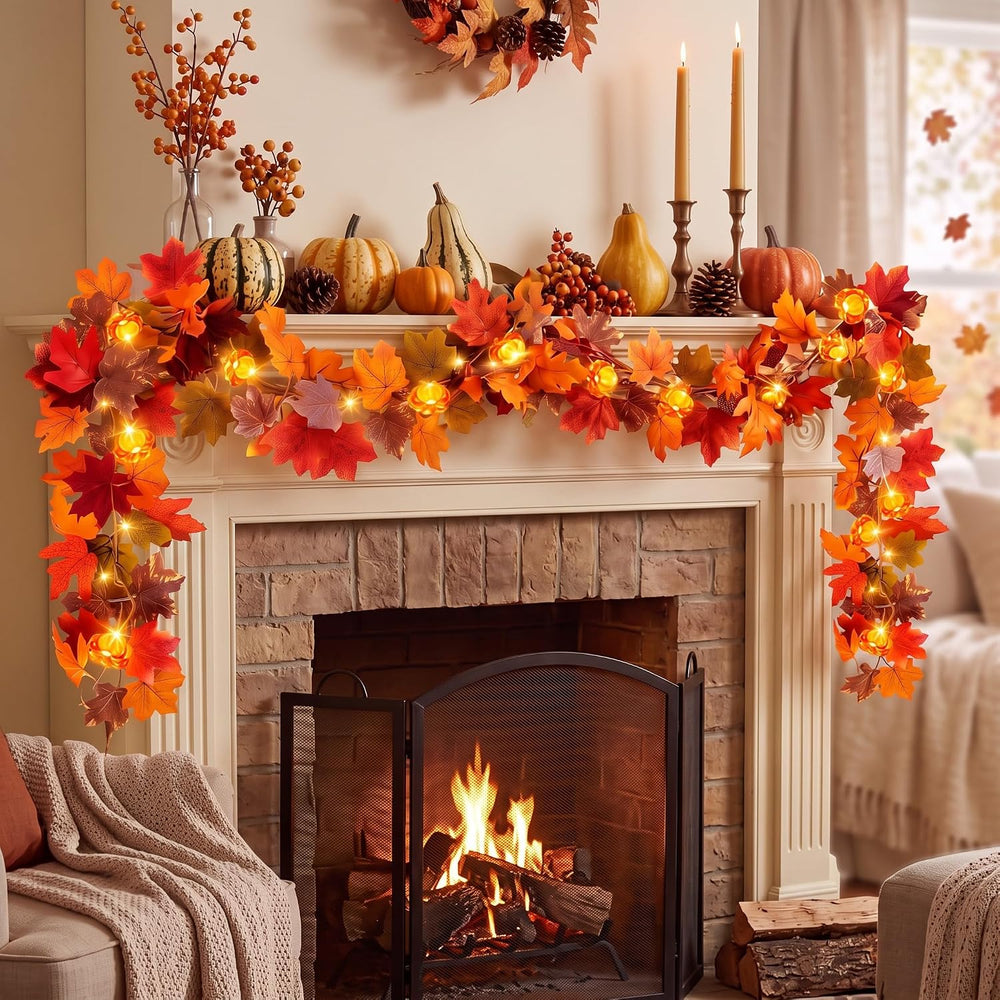 2 Pack Fall Maple Leaves Thanksgiving Garland 11.5ft, Colorful